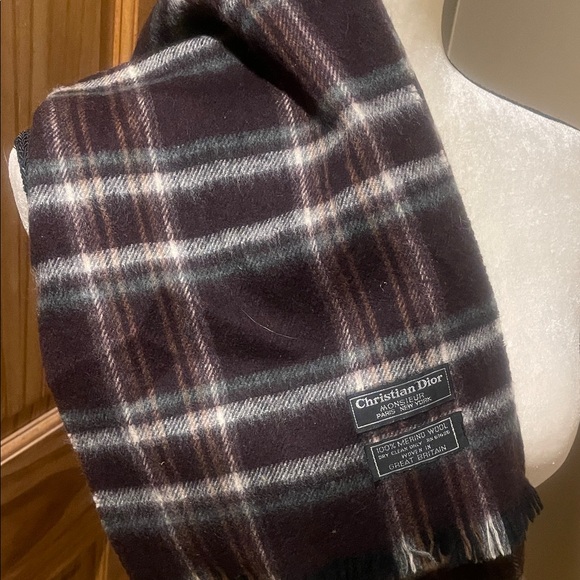 Christian Dior Men's Checkered Wool Scarf - Black and Brown